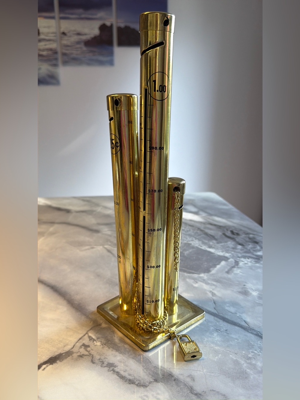 Vintage Brass Coin Sorter Bank – Nickel & Dime Tubes – Missing Key